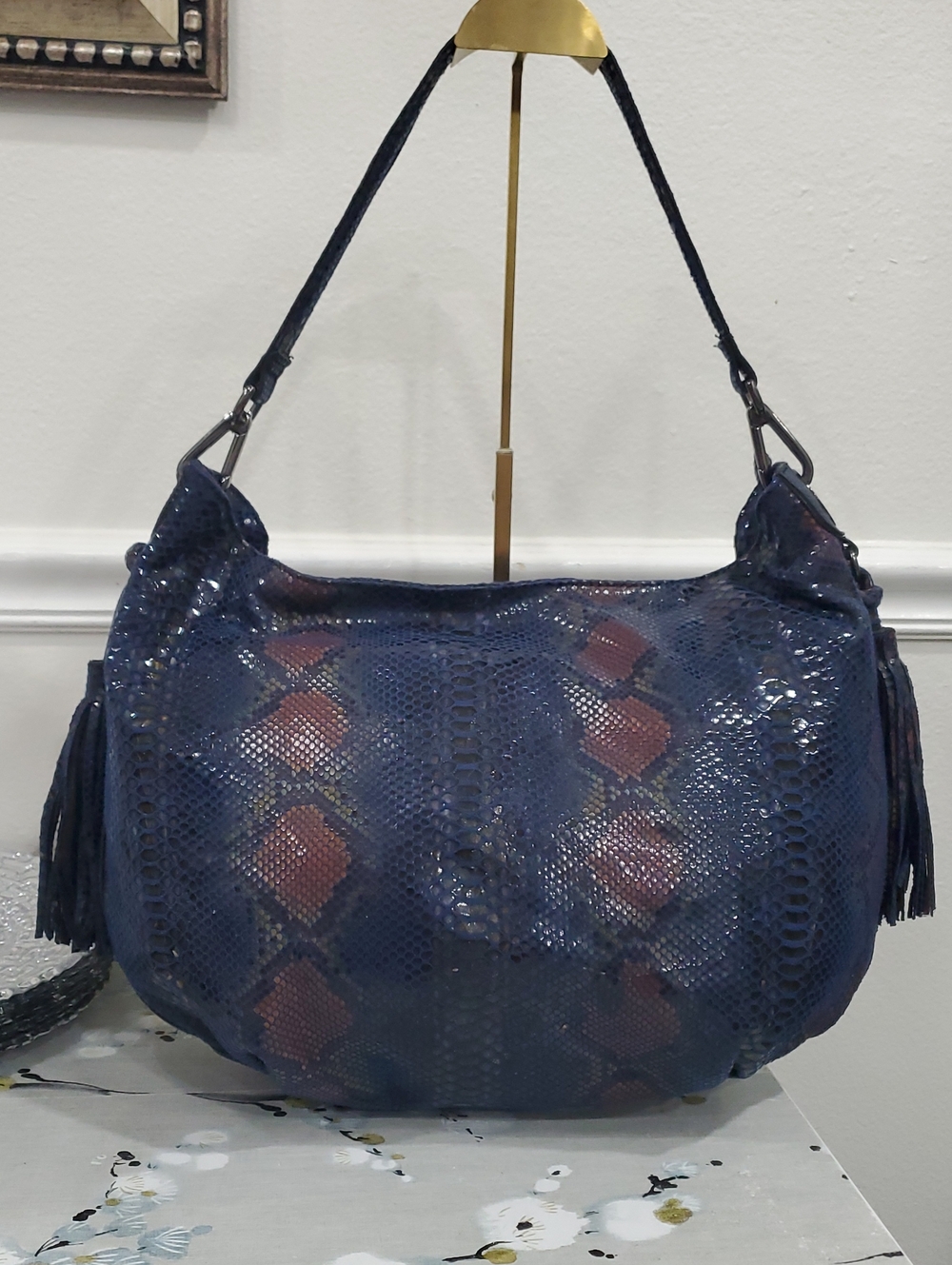 SR2’s Faux Python Slouchy Zippered with Tassel Hobo Shoulder Bag
